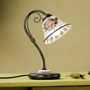 Bedside Lamp Lumetto White Ceramic Classic Decorated by Hand - Picture 1 of 1