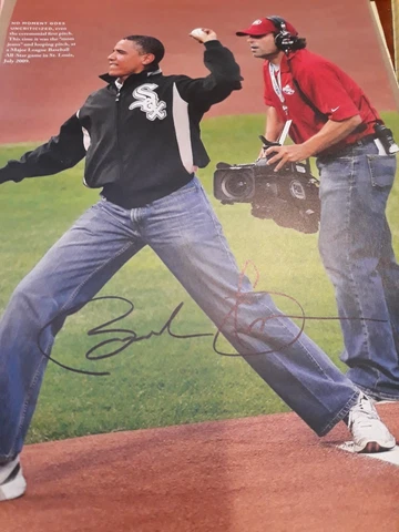 Barack Obama (44th President) Signed White Sox First Pitch Photo with COA Cover