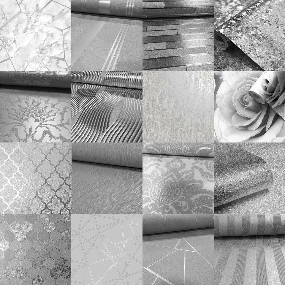 Silver Grey Wallpaper Various Designs Luxury Glitter Metallic Modern Shiny - Image 1 of 1