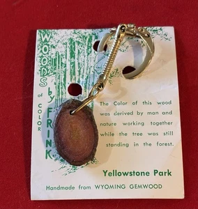 Vintage Souvenir Keychain Woods of Color by FRINK Wyoming Gemwood Yellowstone - Picture 1 of 2