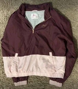 JUSTICE GIRLS BURGUNDY TOP PINK BOTTOM WATER RESISTANT 3/4 ZIP JACKET SIZE 18/20 - Picture 1 of 2