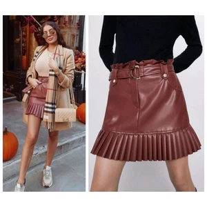 Zara Blogger Fav Plissee Faux Mini Rock Beige Braun Rosa OHNE GÜRTEL - Bild 1 von 5