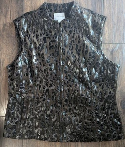 Erin London Womens Animal Print Brown Black Zip Up Vest Unique & Stylish Size XL - Picture 1 of 15