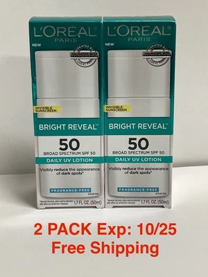 2X L'Oreal Bright Reveal UV Lotion Fragrance Free SPF 50 Sunscreen 1.7oz E:10/25 - Image 1 of 4