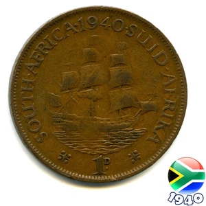 A SOUTH AFRICA 1940 GEORGE VI ONE PENNY coin, 85 Years Old!   (Re: 1940_26/7) - Picture 1 of 2