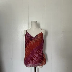 Y2k style Pink Orange Multi colored tie dyed Cowl neck silky Cami top - Picture 1 of 6