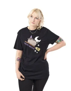 Pusheen Black Halloween Broom Broom Short Sleeved T-Shirt Womens - Picture 1 of 16