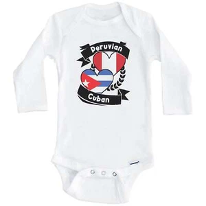 Peruvian Cuban Heart Flags Peru Cuba Baby Bodysuit (Long Sleeve) - Picture 1 of 2
