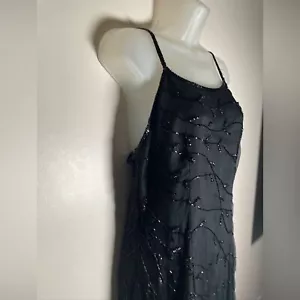 Silk Chiffon Beaded Vintage Black formal dress lined, Petites L - Picture 1 of 7