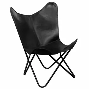 Handmade Vintage Leather Butterfly Chair Living Room Relax Arm chair Black BKF - Picture 1 of 7