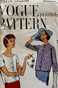 50s Vintage Vogue Sewing Pattern #9513 Straight Cut Jacket 3/4 Sleeves COMPLETE - Picture 1 of 4