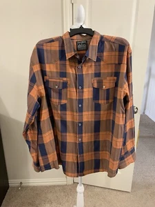 Gerade verwaschen kariertes Hemd Herren 2XL Knopfleiste Langarm Perlen Druckknopf Tasche Orang - Bild 1 von 10