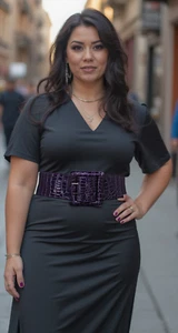 Women Dark Purple Faux Leather Elastic Waistband Belt Big Square Buckle Fit M L - Picture 1 of 19