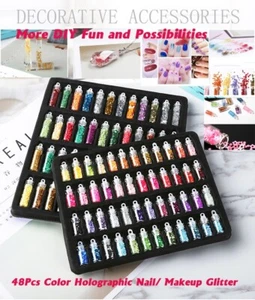 48Pcs Color Holographic Nail/ Makeup Sequins Glitter Flakes Confetti Art Decal - Picture 1 of 11
