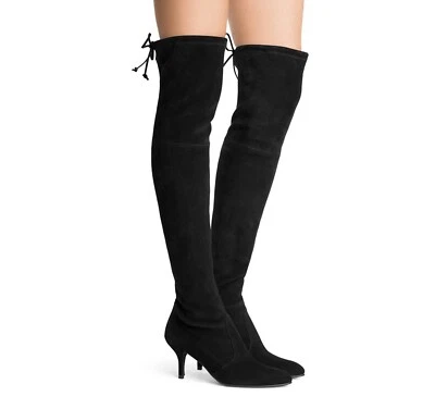 NUEVAS Botas por encima de la rodilla Stuart Weitzman Tiemodel | Gamuza negra | Declaración icónica Foto 1 de 4