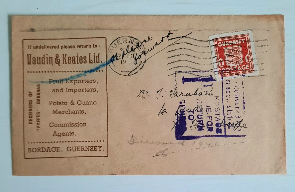 1943 Guernsey occupation stamps on envelope see details - Image 1 of 1