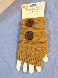Fingerlose Handschuhe warm & gemütlich gestrickt braun - Bild 1 von 4