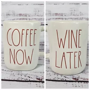 Rae Dunn Large Coffee Mug 5" "COFFEE NOW" "WINE LATER" Rare - Picture 1 of 7