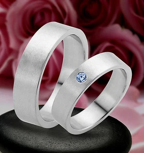 2 Trauringe  Eheringe Verlobungsringe mit echten Blautopas inkl GRAVUR , JE33-1B - Bild 1 von 2