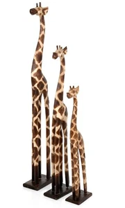 Wooden Giraffe Standing Single Carved Solid Wood Giraffe Handmade Bali GIR-01 - Picture 1 of 11