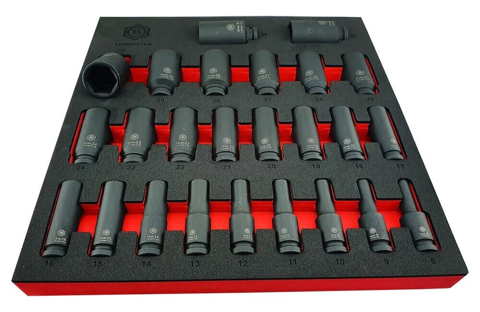 Britool Hallmark (LDHMPSET836) - 25 Pce 1/2″ Drive Deep Impact Socket Set Sizes: 8-36mm
