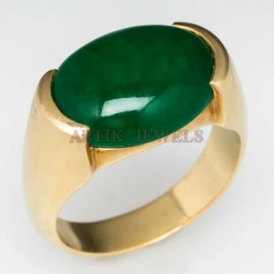 Natural Green Onyx Gemstone with 14K Gold Plated Silver Ring For Men's #1304 - Image 1 of 4