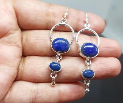 Christmas Gift Earring Lapis lazuli Gemstone 925 Sterling Silver Handmade -2" - Image 1 of 2