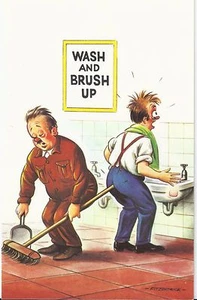 Vintage 1970's Bamforth COMIC Postcard (new old stock) wash and brush up #424 - Bild 1 von 2