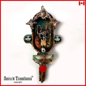 art assemblage modern original sculpture mixed media painting animal bat vampire - Foto 1 di 24