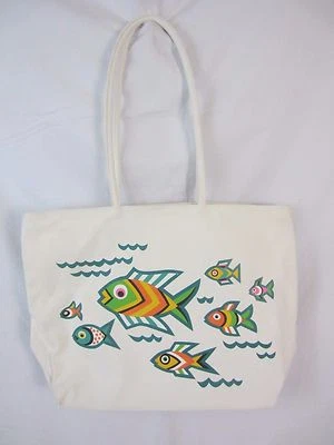 Bolso de Mano Bob Mackie Beach Verano Peces Algodón Lona Shopper BP4 Foto 1 de 4