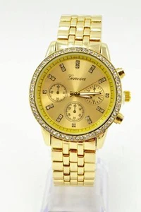 Gold Round Geneva 1.4" Stainless Steel Wrist Watch - Picture 1 of 4