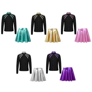 Kids Girls Costume Dance Dancewear Shiny Outfits Top Skirt A-Line Jacket Soft - Picture 1 of 60