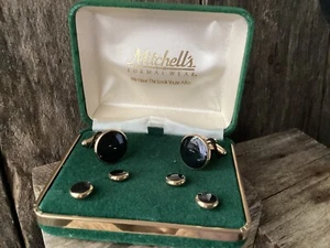 Vintage Black Formal Dress Set Tuxedo Buttons & Cufflinks Boxed - Picture 1 of 9