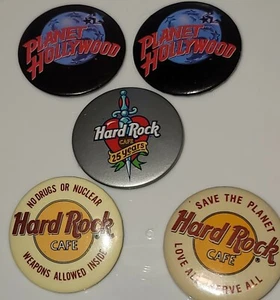 5 Hard Rock Café Planet Hollywood Button Pin Save The Planet No Drugs Pinback - Bild 1 von 10