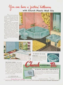 1952 BAGNO CUCINA vintage STAMPA PUBBLICITARIA blu rosa PIASTRELLA PARETE lavello stile casa - Foto 1 di 1