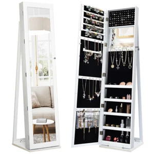 Giantex Mirrored Jewelry Cabinet Armoire Lockable Standing Storage Organizer - Picture 1 of 30