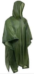 Vinyl Poncho Olive Waterproof Raincover Raincoat Ground Sheet One Size Fits All - Picture 1 of 5