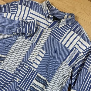 VINTAGE Polo Ralph Lauren Hemd mit Knöpfen Herren XL/17 blau weiß Patchwork Madras - Bild 1 von 9