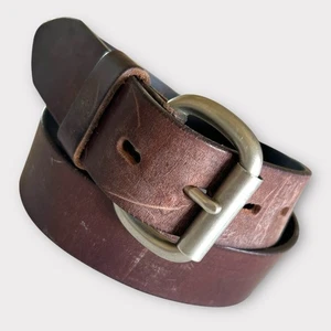 Vtg Sick Abercrombie & Fitch Men’s Belt Brown Distressed Leather Brass Buckle 32 - Picture 1 of 9