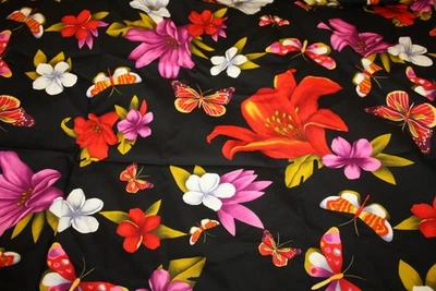 BRIGHT TROPICAL FLOWERS ON BLACK FROM ALEXANDER HENRY - 100% COTTON FABRIC - Image 1 of 4