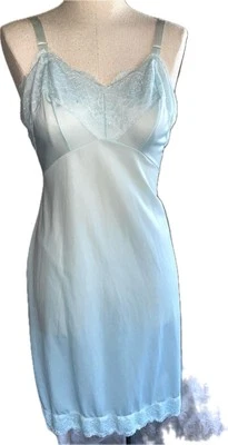 Vtg Full Slip Pinehurst Lingerie 60’s Lace Bodice Baby Blue Nylon 34 36 S M - Image 1 of 4
