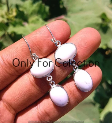 Pendientes de piedras preciosas de calcedonia blanca enchapados en plata de ley 925 joyería tribal Foto 1 de 3