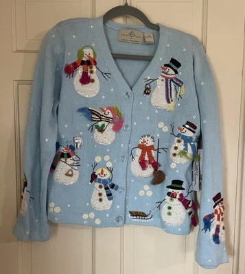 Cárdigan Muñeco de Nieve Nuevo con Etiquetas Opciones de Diseño Vintage Por Philip & Jane Gordon Mujer Pequeño Foto 1 de 4