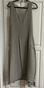 Babette Crinkle Dress L XL Sage Green Sleeveless Asymmetric A Line Lagenlook - Picture 1 of 8