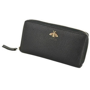 Gucci Animalie Metal Bee Zip Wallet Long Leather Black Used - Picture 1 of 9