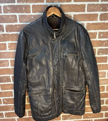 Chaqueta de motociclista Danier de cuero negra café corredor motocicleta para hombre talla M envejecida Foto 1 de 4