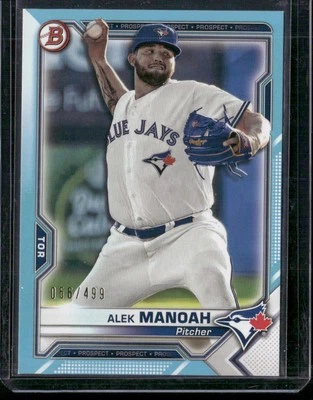 2021 Bowman #BP-27 Alek Manoah Prospects Sky Blue #/499 - Image 1 of 2