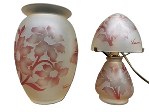 Vase + Pilzlampe signiert VIANNE, säurefreies Glas Dlgt Gallé ... - Bild 1 von 11