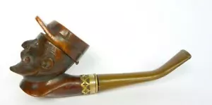 Seltene Pfeife mit Deckel Frankreich 19 Jh. Glasaugen Kopf - Bild 1 von 15