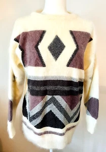 Urlaubspullover flauschig warm weich Mohair creme/burgund.Silberfaden Gr.M - Bild 1 von 4